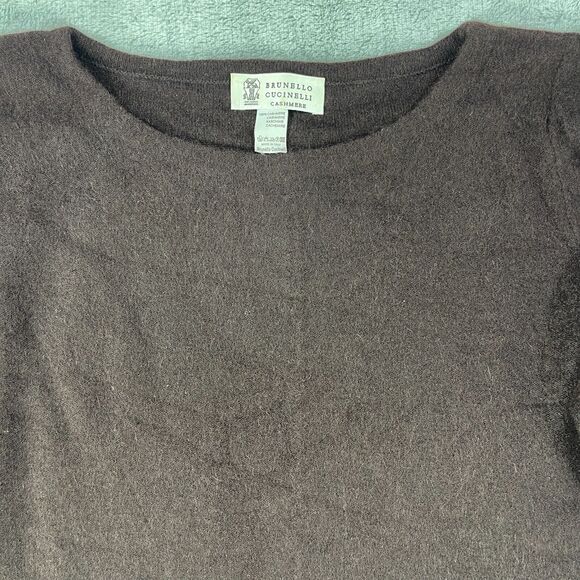 Brunello Cucinelli Sweater Women M/S Brown Cashmere Embroidered Hem Long Sleeve - Picture 2 of 13